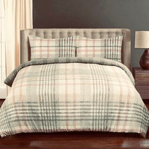 MUK LUKS DUVET COVER Classic Plaid Pattern Set W/2Matching Shams Full/ QueenKING